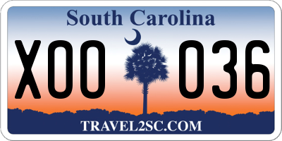 SC license plate XOO036