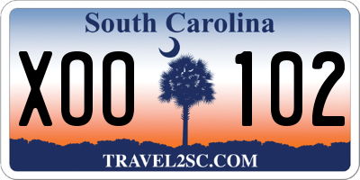 SC license plate XOO102