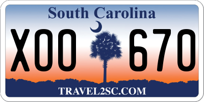 SC license plate XOO670