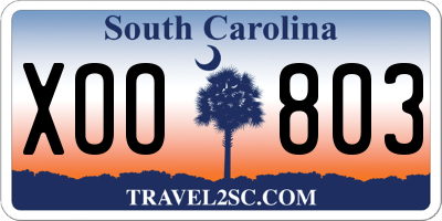 SC license plate XOO803