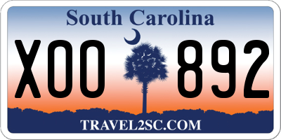 SC license plate XOO892