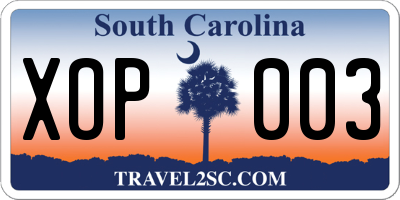 SC license plate XOP003