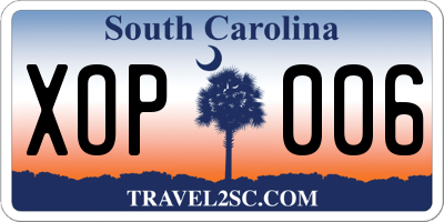 SC license plate XOP006