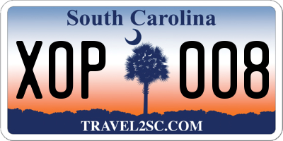 SC license plate XOP008