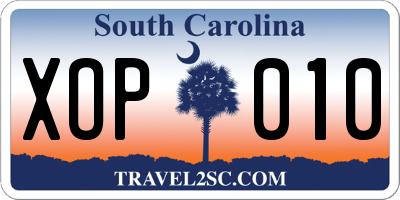 SC license plate XOP010
