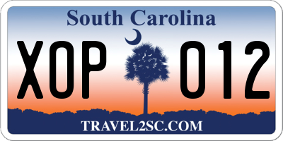SC license plate XOP012