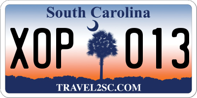 SC license plate XOP013