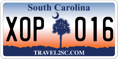 SC license plate XOP016