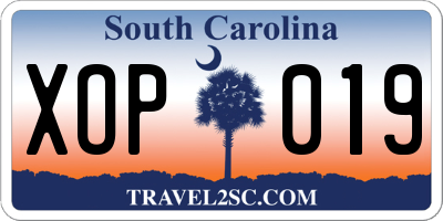 SC license plate XOP019