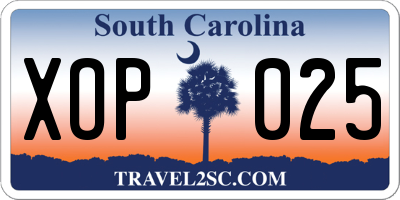 SC license plate XOP025