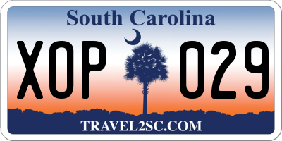 SC license plate XOP029
