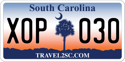 SC license plate XOP030