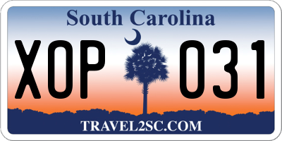 SC license plate XOP031