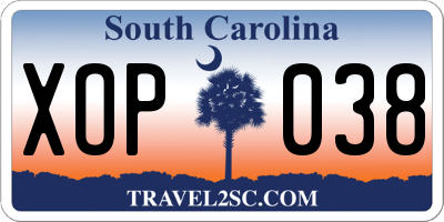 SC license plate XOP038
