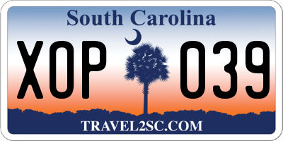 SC license plate XOP039