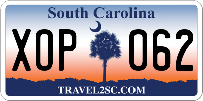 SC license plate XOP062