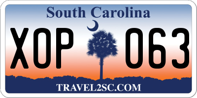 SC license plate XOP063