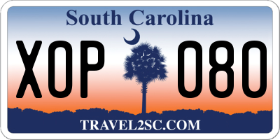 SC license plate XOP080