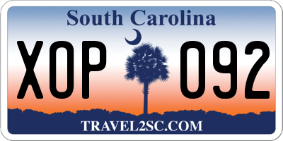 SC license plate XOP092