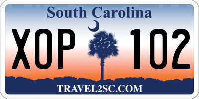 SC license plate XOP102