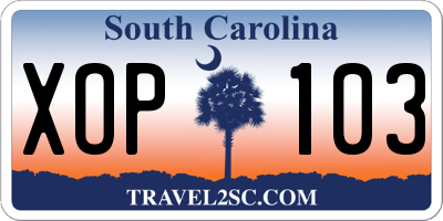 SC license plate XOP103