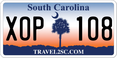 SC license plate XOP108