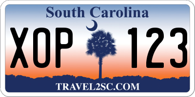 SC license plate XOP123