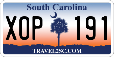 SC license plate XOP191