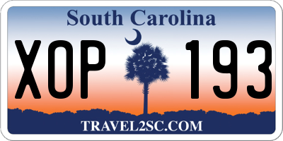 SC license plate XOP193