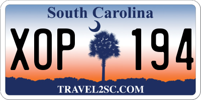 SC license plate XOP194