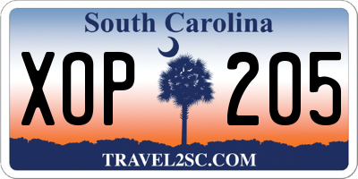 SC license plate XOP205