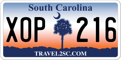 SC license plate XOP216
