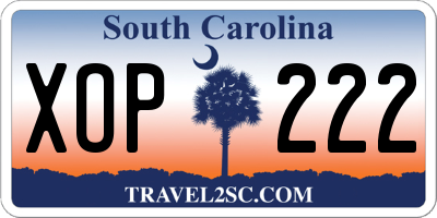 SC license plate XOP222