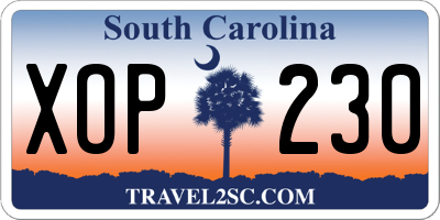 SC license plate XOP230