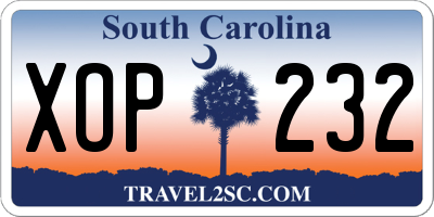 SC license plate XOP232