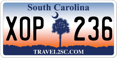 SC license plate XOP236