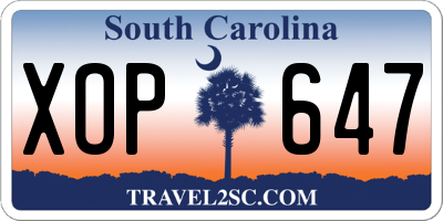 SC license plate XOP647