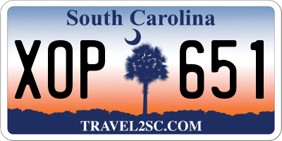 SC license plate XOP651
