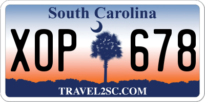 SC license plate XOP678
