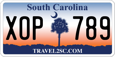 SC license plate XOP789