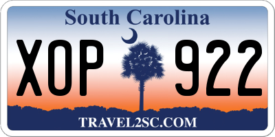 SC license plate XOP922