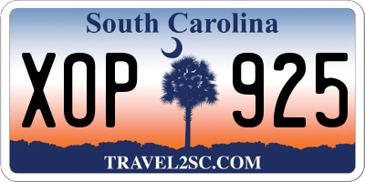 SC license plate XOP925