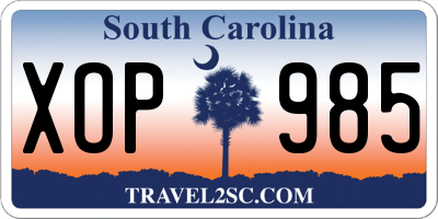 SC license plate XOP985