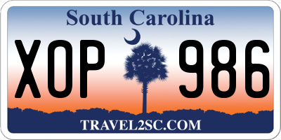 SC license plate XOP986