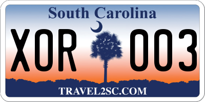 SC license plate XOR003