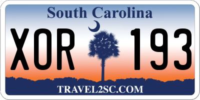 SC license plate XOR193