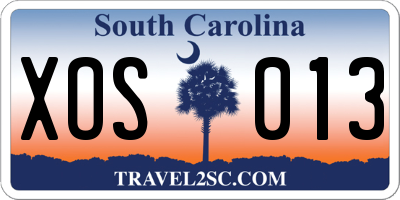 SC license plate XOS013