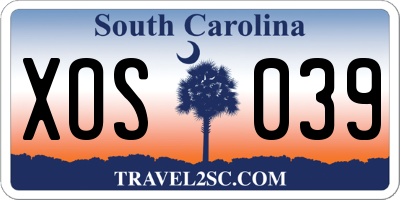 SC license plate XOS039