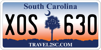 SC license plate XOS630