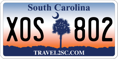 SC license plate XOS802